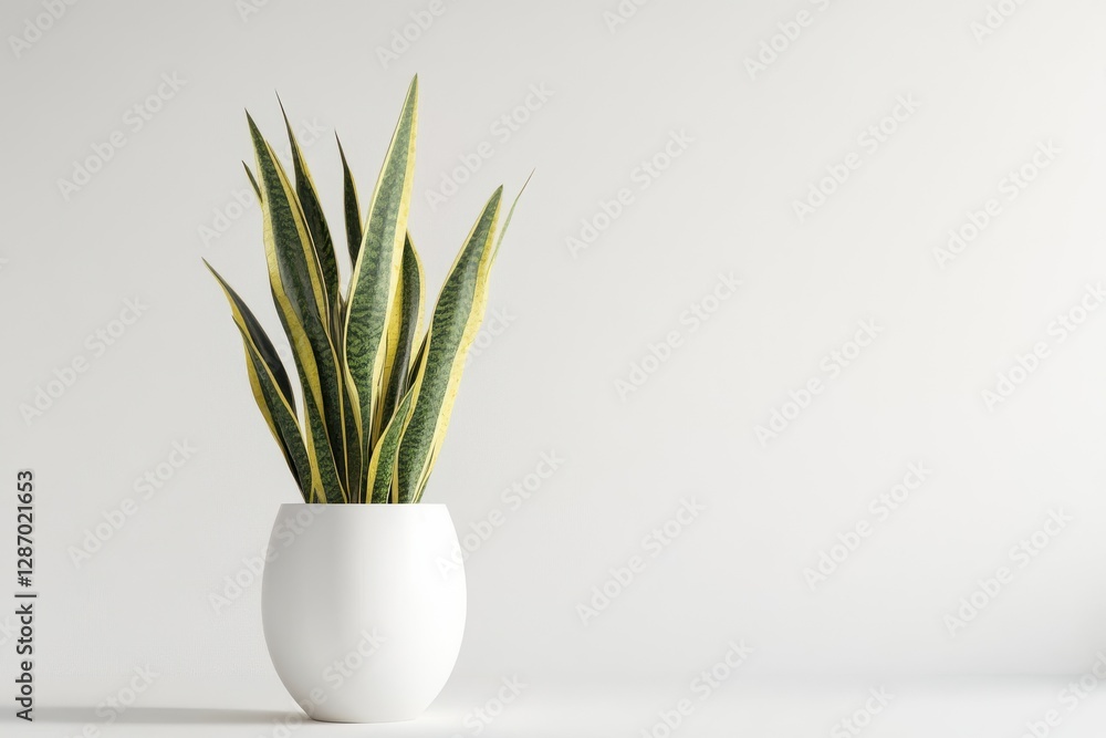 Artificial Snake Plant in Tall White Vase - Isolated on White Background Artificial Snake Plant in Tall White Vase - Isolated on White Background