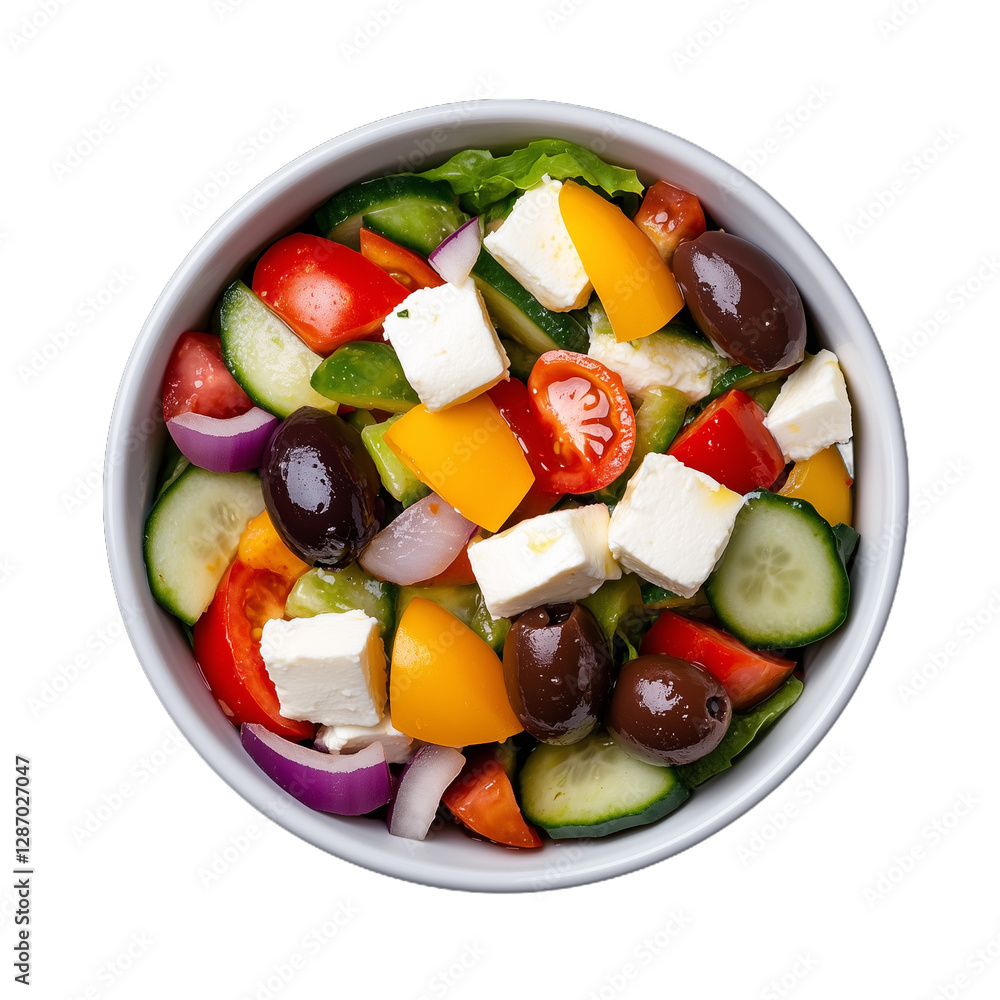 Fresh Greek salad in a bowl with colorful vegetables and feta Fresh Greek salad in a bowl with colorful vegetables and feta