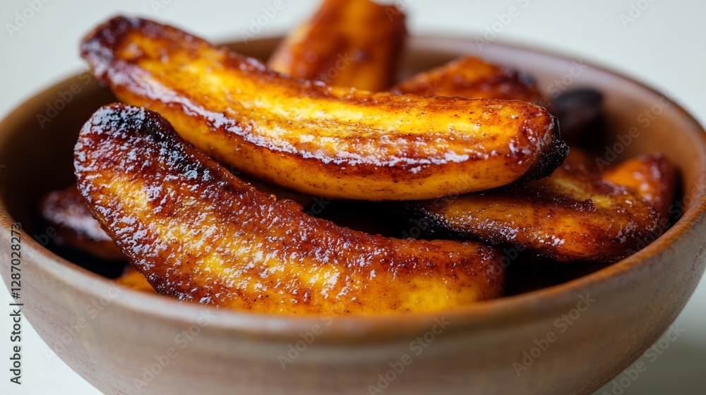 Caramelized Bananas in a Rustic Brown Bowl Indonesian Traditional Dessert Caramelized Bananas in a Rustic Brown Bowl Indonesian Traditional Dessert