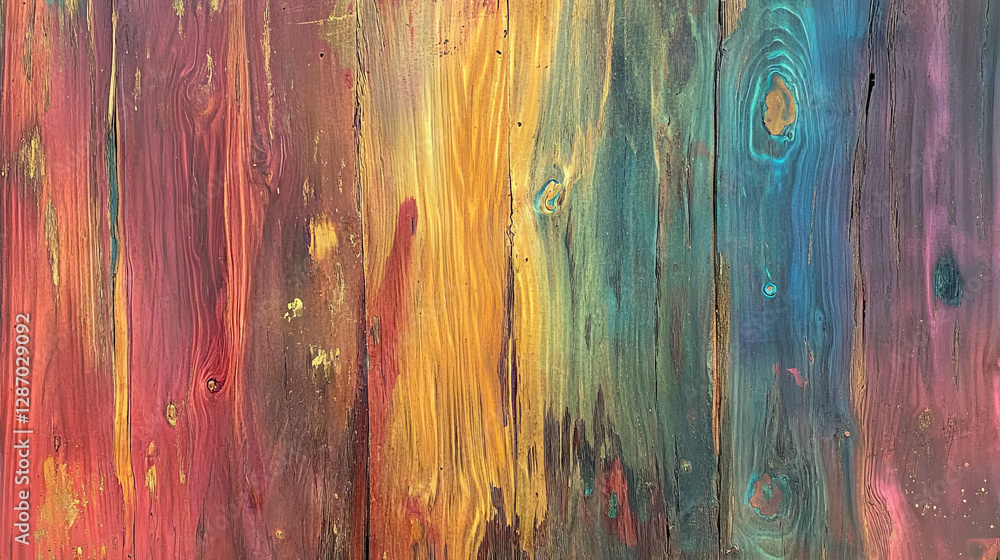Colorful iridescent wood grain texture with shifting hues for artistic design Colorful iridescent wood grain texture with shifting hues for artistic design