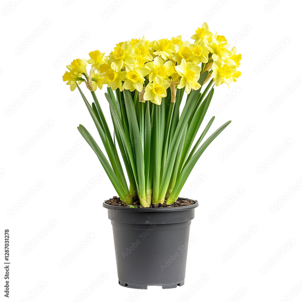 Vibrant Yellow Daffodil Plant with Bright Petals Isolated on Transparent Background Vibrant Yellow Daffodil Plant with Bright Petals Isolated on Transparent Background