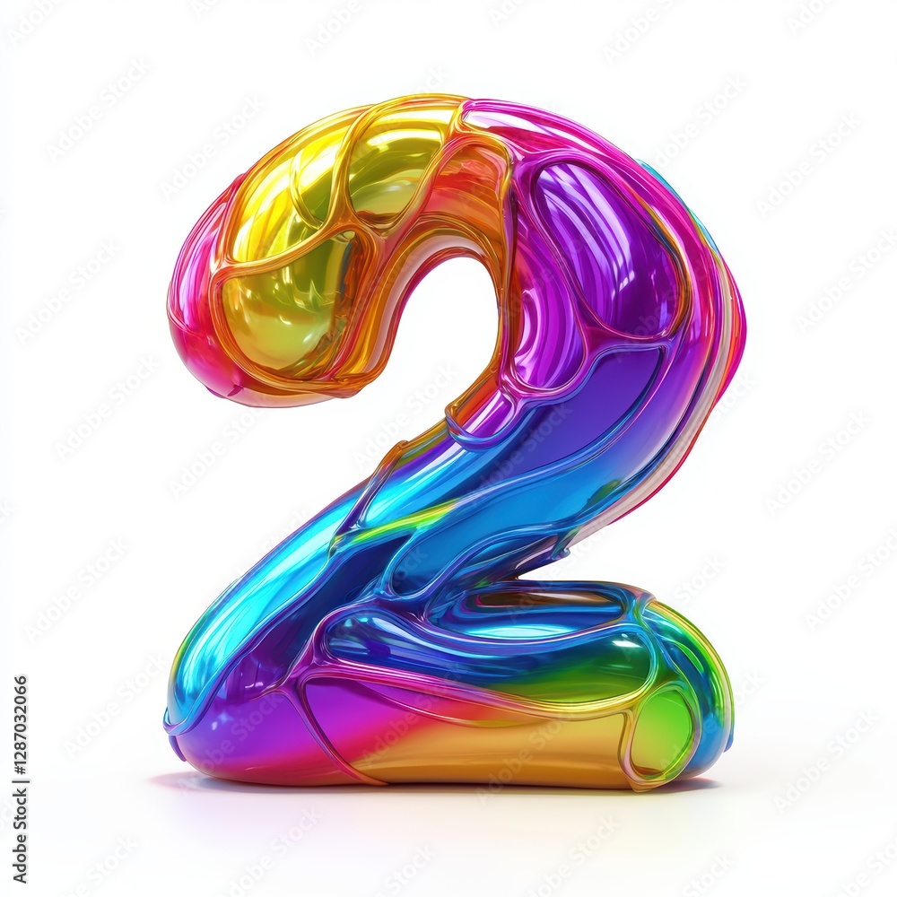 Number 2 made of vibrant rainbow slime with swirling neon colors and glossy reflections isolated on a clean white background Number 2 made of vibrant rainbow slime with swirling neon colors and glossy reflections isolated on a clean white background