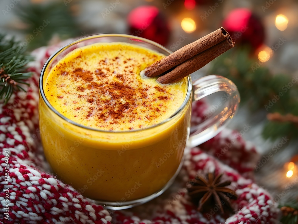 Golden Elixir: A warm, inviting cup of a golden beverage, cinnamon stick and spice, embodying the spirit of festive celebration. Golden Elixir: A warm, inviting cup of a golden beverage, cinnamon stick and spice, embodying the spirit of festive celebration.
