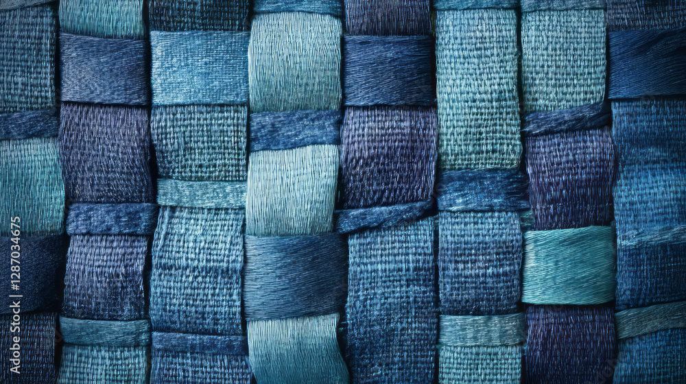 Woven fabric macro texture in blue and green hues for design and textile inspiration Woven fabric macro texture in blue and green hues for design and textile inspiration