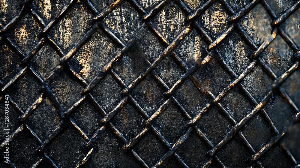 Fototapeta premium Detailed close-up of a woven metal mesh texture with intricate patterns
