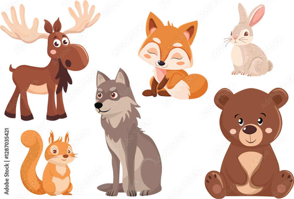 Naklejka premium Set of forest animals. Stickers and clipart. Forest inhabitants.