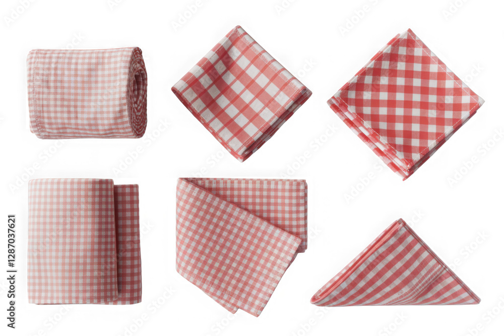 Red checked tablecloth set isolated on transparent background
Red checked tablecloth set isolated on transparent background
