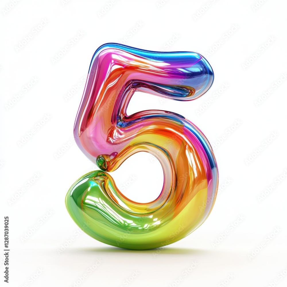 Number 5 made of vibrant rainbow slime with swirling neon colors and glossy reflections isolated on a clean white background Number 5 made of vibrant rainbow slime with swirling neon colors and glossy reflections isolated on a clean white background