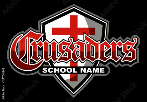 crusaders design with shield for school team, college or league sports