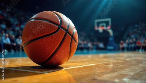 Intense basketball game action, close-up on ball , scoring, dribbling, competition