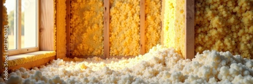 Loose cellulose insulation filling wall cavity, insulation, soft, fiber