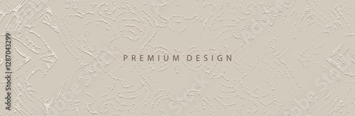 Banner, cover design. Geometric ethnic original old 3d pattern on beige background, embossing, vintage. Embossed ornaments, arabesques, mandala of the East, Asia, India, Mexico, Aztec, Peru.