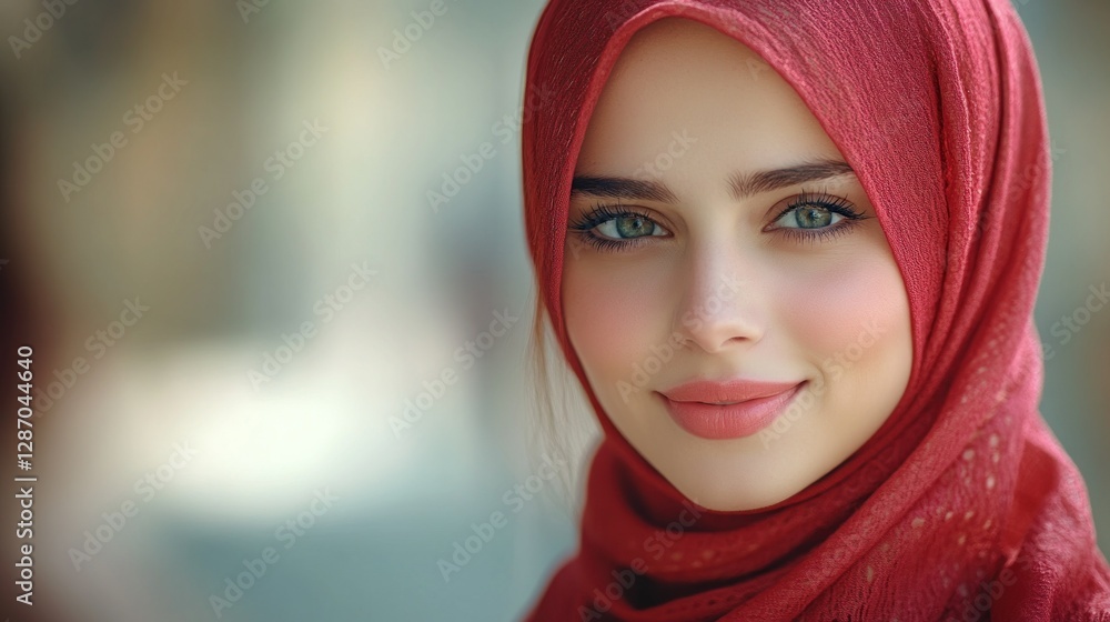 Smiling woman in red hijab outdoors (1) Smiling woman in red hijab outdoors (1)