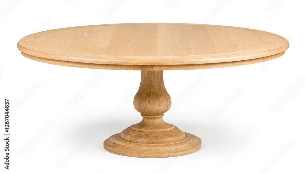 Round Wooden Dining Table with Pedestal Base in Studio Shot Round Wooden Dining Table with Pedestal Base in Studio Shot