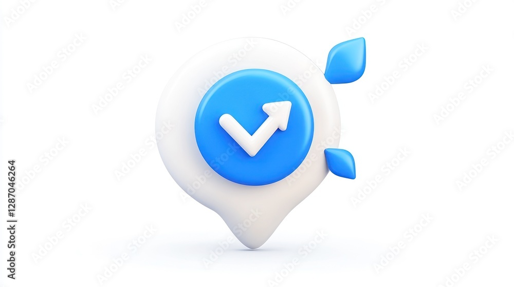 Growth Indicator Pin Point with Arrow and Leaves on White Background