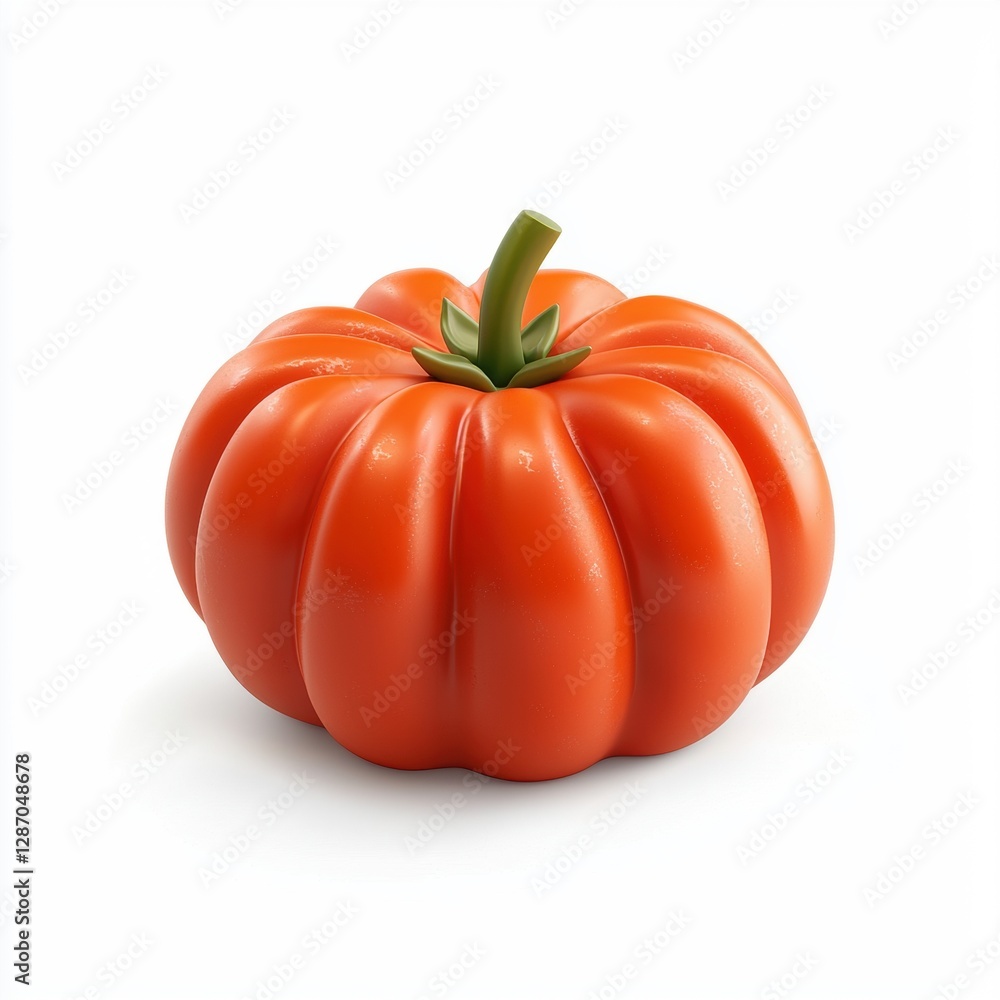 Plump red tomato with a green stem isolated on white background Plump red tomato with a green stem isolated on white background