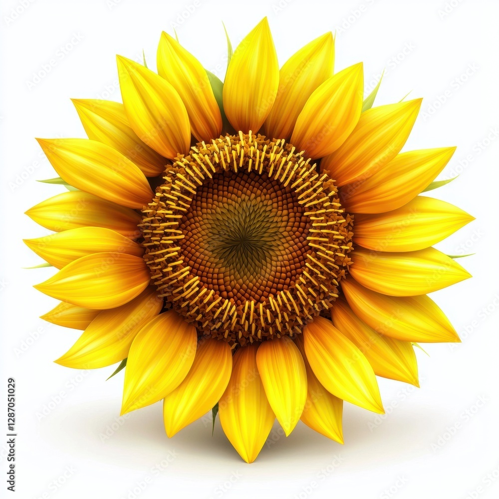 Fototapeta premium Sunflower with yellow petals isolated on white background