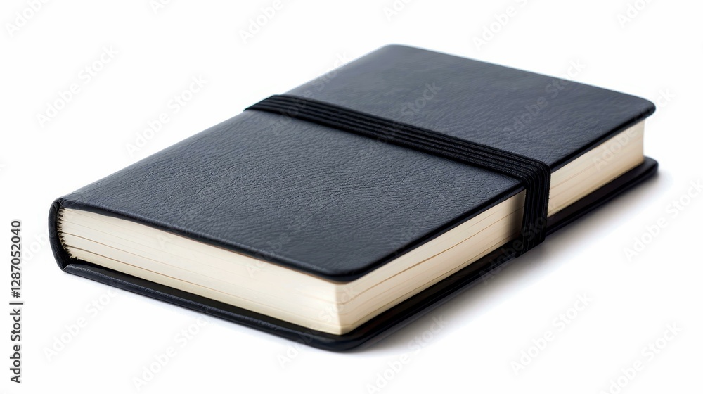 A sleek black notebook with an elastic band, perfect for jotting down thoughts in a minimalist style. A sleek black notebook with an elastic band, perfect for jotting down thoughts in a minimalist style.