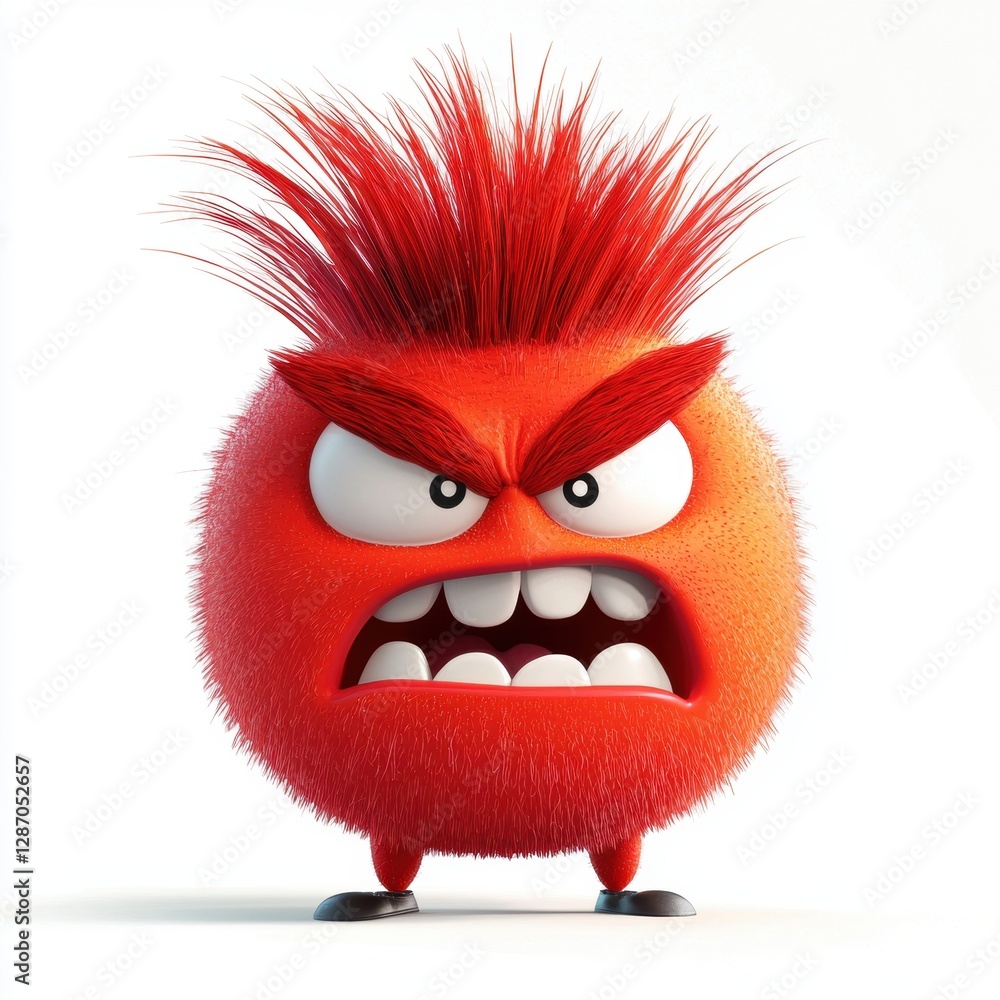 N angry red-faced emoji with gritted teeth and spiky hair standing up isolated on white background N angry red-faced emoji with gritted teeth and spiky hair standing up isolated on white background