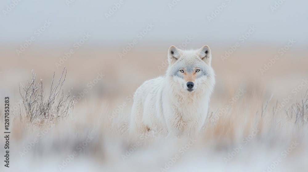Fototapeta premium Arctic Wolf in Winter Meadow