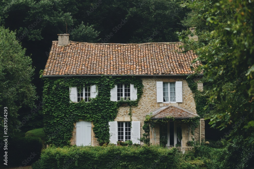 custom made wallpaper toronto digitalCharming stone house covered in vibrant green ivy located in a serene countryside setting surrounded by lush trees and nature during late afternoon light