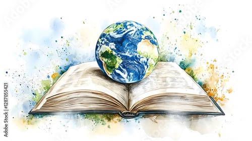 Concept of knowledge and global awareness represented by an open book and Earth in a creative illustration
