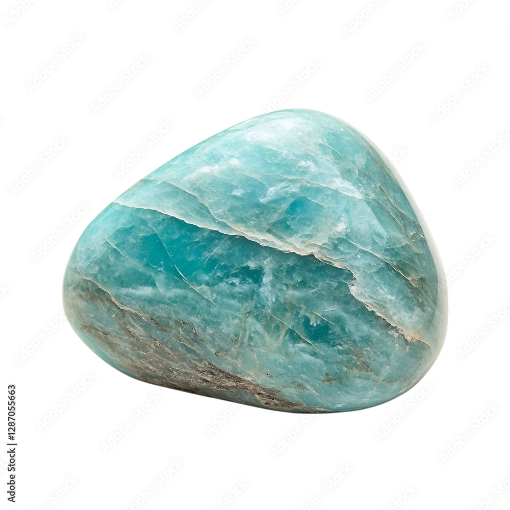 Smooth Amazonite Stone with Turquoise Blue and White Vein Isolated on Transparent Background Smooth Amazonite Stone with Turquoise Blue and White Vein Isolated on Transparent Background