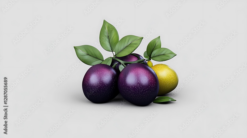 Plums and Lemon: A Vibrant 3D Render of Fresh Fruit AI Generated Plums and Lemon: A Vibrant 3D Render of Fresh Fruit AI Generated
