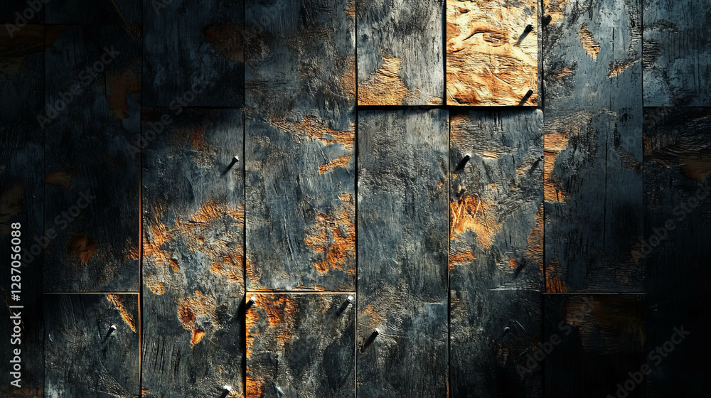 Industrial abstract design featuring osb texture with metal and dark shadows