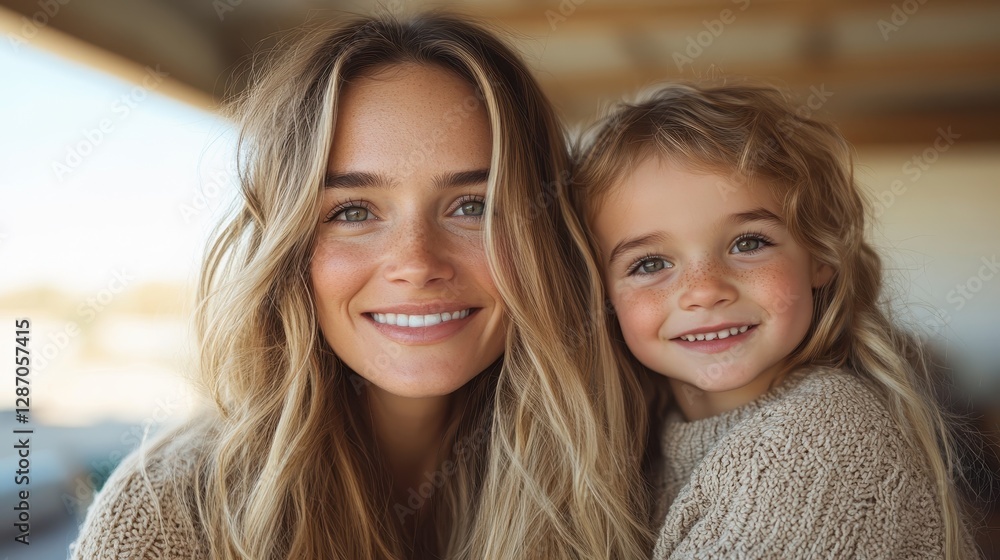An enchanting portrait of a smiling mother with her lovely daughter, their joyful expressions reflecting love, connection, and the beauty of their relationship in a cozy setting. An enchanting portrait of a smiling mother with her lovely daughter, their joyful expressions reflecting love, connection, and the beauty of their relationship in a cozy setting.