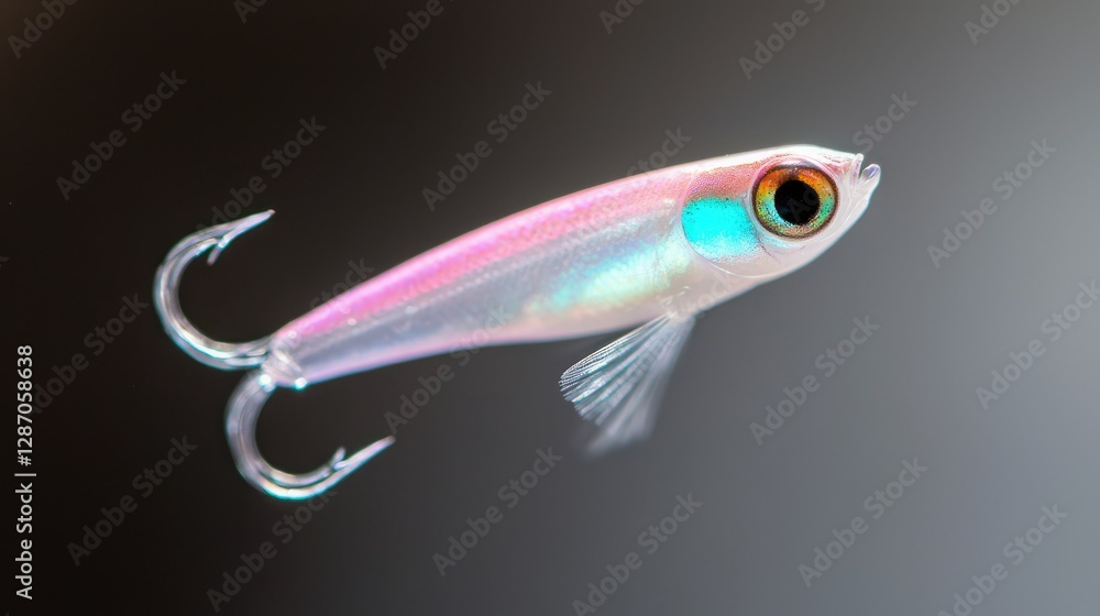 Pink fishing lure, sharp hooks, studio shot, blurred background, angling Pink fishing lure, sharp hooks, studio shot, blurred background, angling