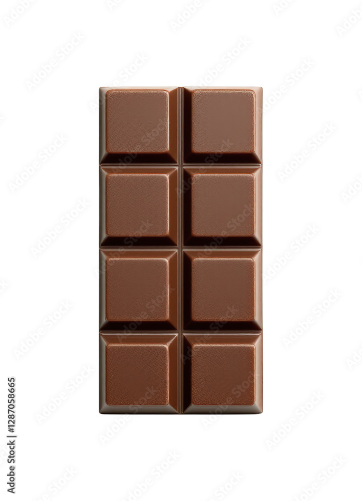 Fototapeta premium Classic Milk Chocolate Bar with Eight Distinct Squares, Ready for Indulgence, Isolated on Transparent and White Background