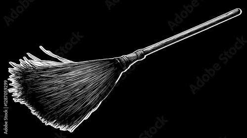 Vintage Black and White Broomstick Illustration