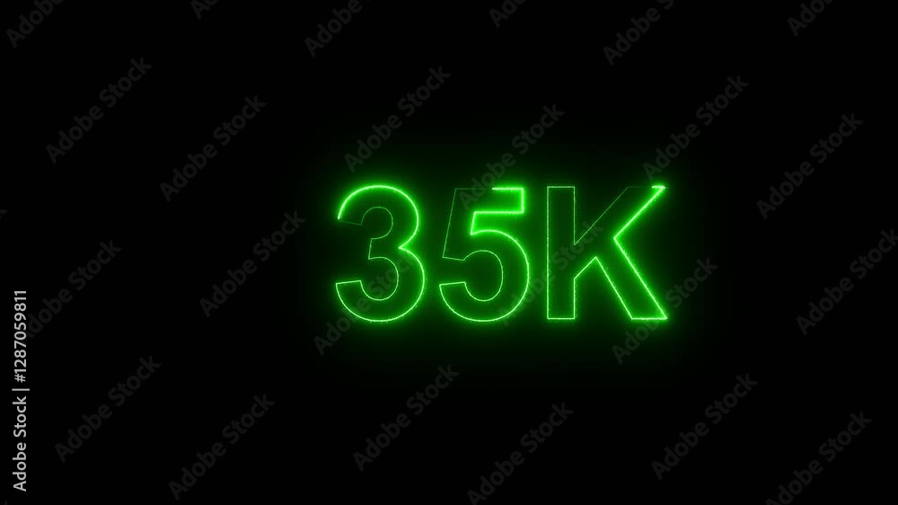 Glowing neon line with 35k Ultra HD video technology icon isolated on black background 35K subscribers modern animation banner design Glowing neon line with 35k Ultra HD video technology icon isolated on black background 35K subscribers modern animation banner design