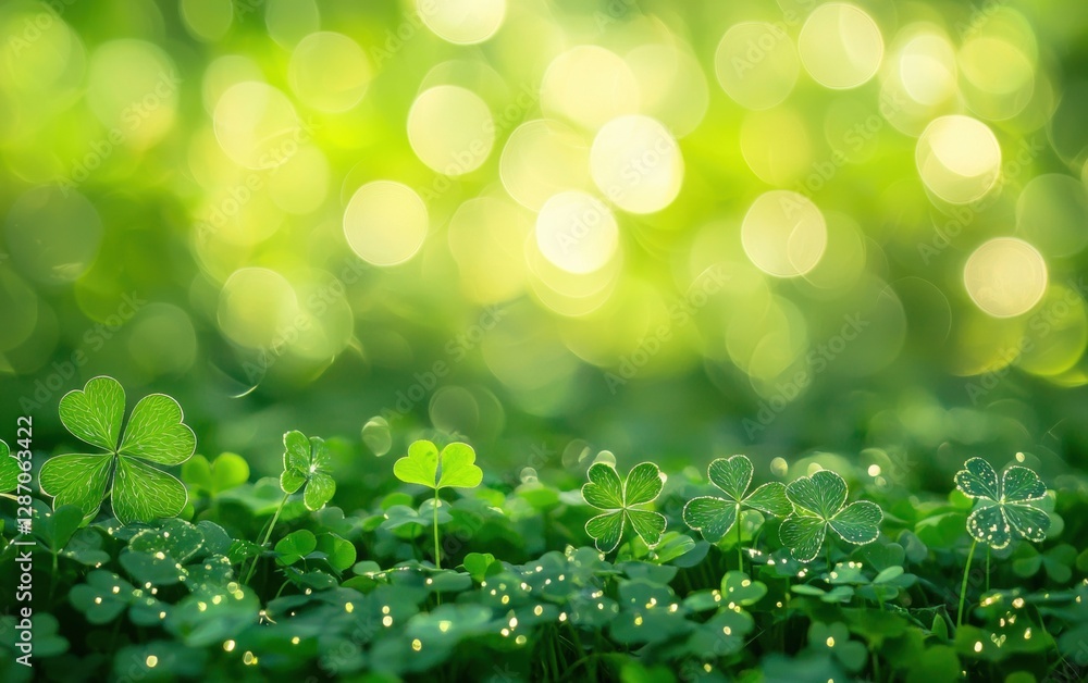 Fototapeta premium Soft blurred green bokeh with sparkles for Saint Patricks Day