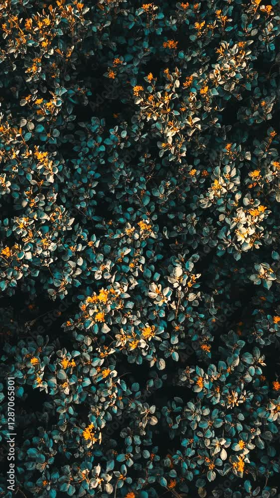 Colorful foliage with yellow flowers blooming under bright sunlight in a lush green environment Colorful foliage with yellow flowers blooming under bright sunlight in a lush green environment