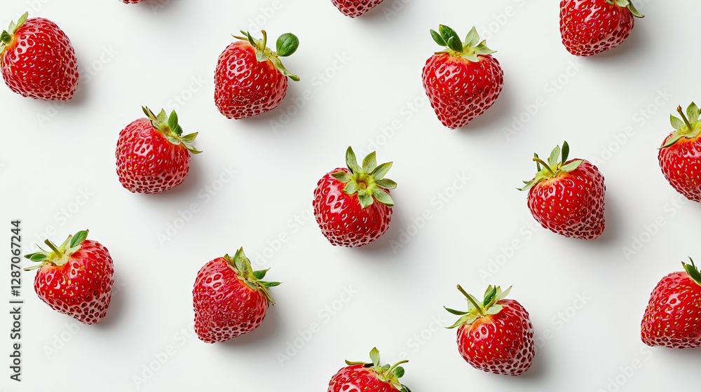 Fresh Strawberries Isolated on White Background – Minimalist Flat Lay Fruit Pattern, Healthy Eating, Organic Summer Berries, Vibrant Red Color Fresh Strawberries Isolated on White Background – Minimalist Flat Lay Fruit Pattern, Healthy Eating, Organic Summer Berries, Vibrant Red Color