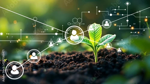 Wallpaper Mural A young plant sprouts amid glowing digital icons representing connectivity Torontodigital.ca