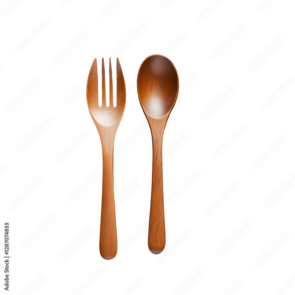 Elegant bamboo spoon and fork on a transparent background Elegant bamboo spoon and fork on a transparent background