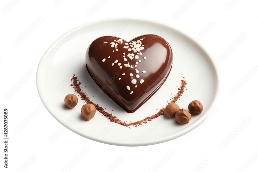 Isolated Chocolate Heart Dessert with Hazelnuts Isolated Chocolate Heart Dessert with Hazelnuts