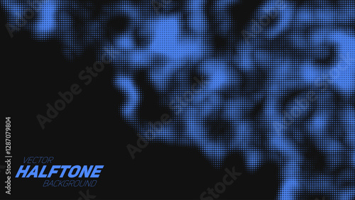 Abstract vector torn blue halftone background. Scrathed dotted texture element.