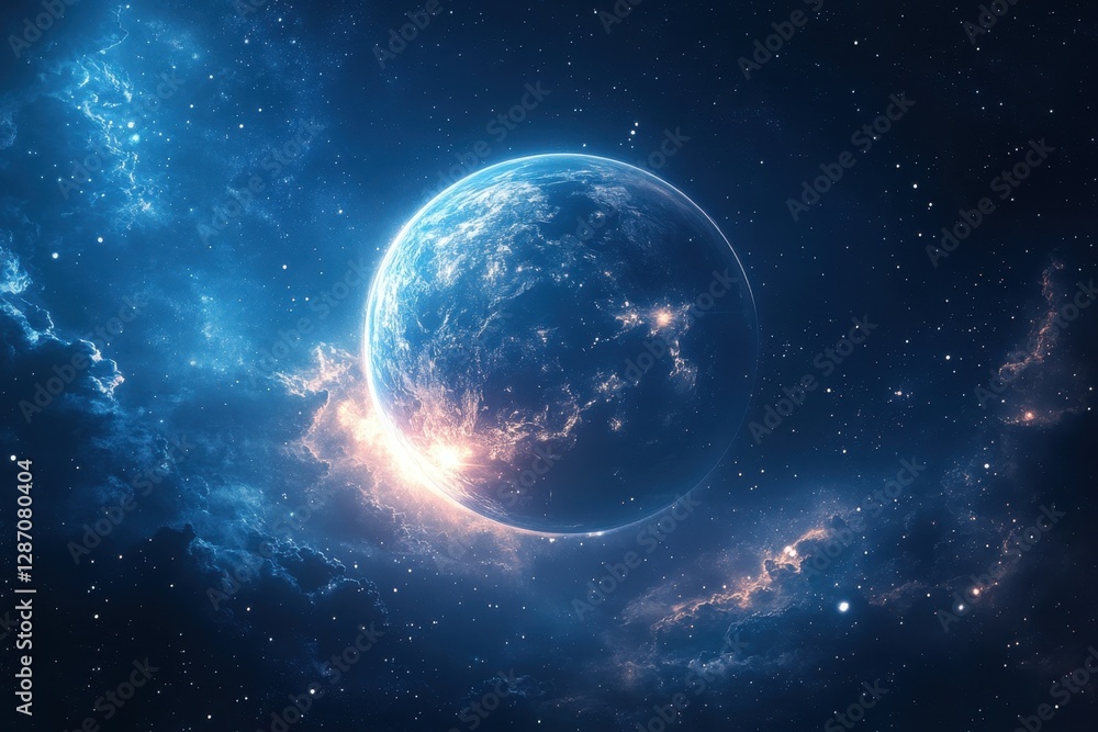 Vibrant view of Earth illuminated by sunlight from a cosmic perspective Vibrant view of Earth illuminated by sunlight from a cosmic perspective