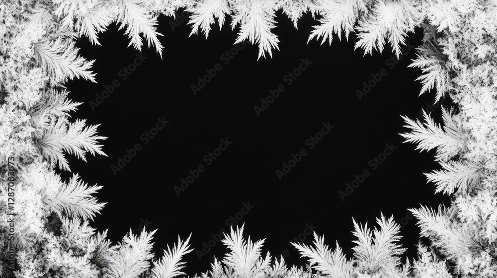 Frosty ice crystal frame on dark background Frosty ice crystal frame on dark background