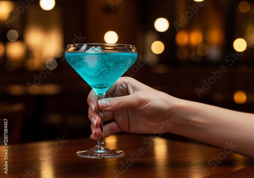 Female holding a cocktail in a restaurant