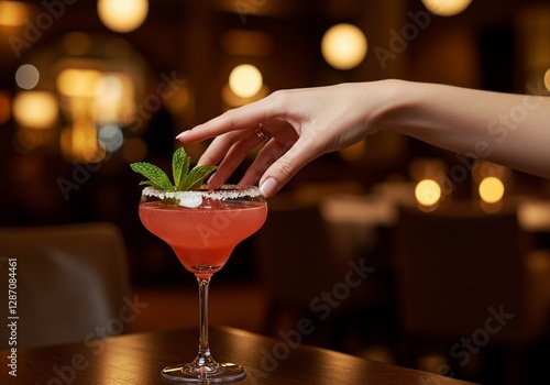 Female holding a cocktail in a restaurant