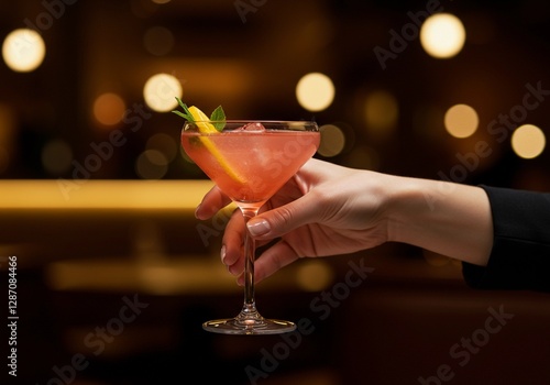 Female holding a cocktail in a restaurant