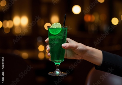 Female holding a cocktail in a restaurant