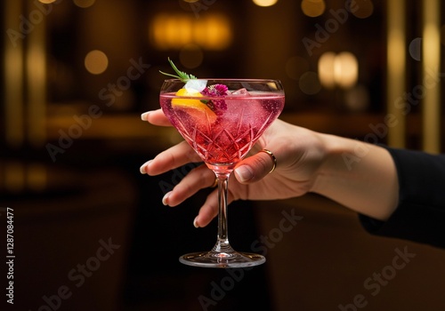 Female holding a cocktail in a restaurant