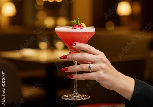 Female holding a cocktail in a restaurant
