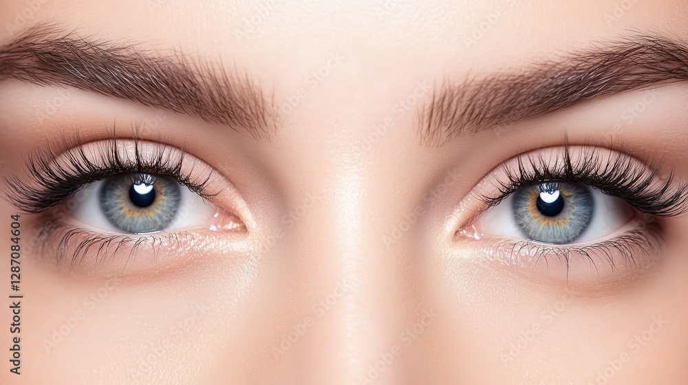 Close-up comparison of natural and false eyelashes highlighting the striking difference in volume and length Close-up comparison of natural and false eyelashes highlighting the striking difference in volume and length
